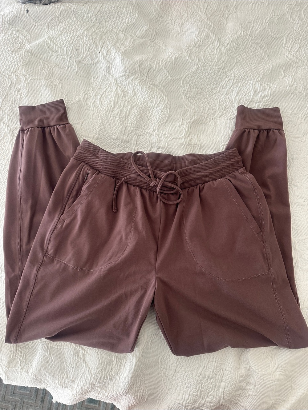 Women's Mauve Drawstring Joggers with Rib Cuff
